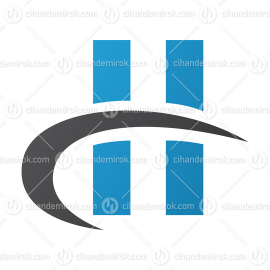 Blue and Black Letter H Icon with Vertical Rectangles and a Swoo