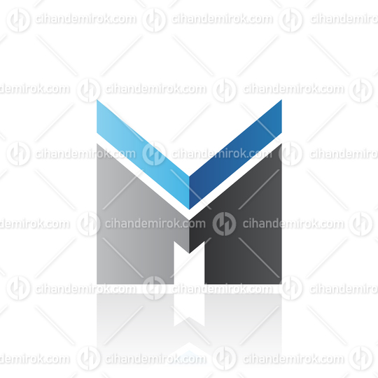 Blue and Black Letter M with a Thick Stripe and Reflection