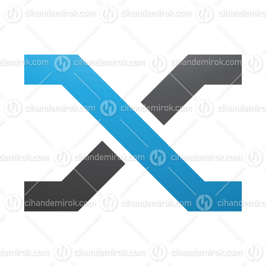 Blue and Black Letter X Icon with Crossing Lines