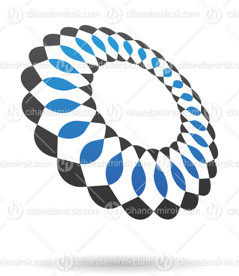 Blue and Black Ornamental Abstract Round Logo Icon in Perspective 