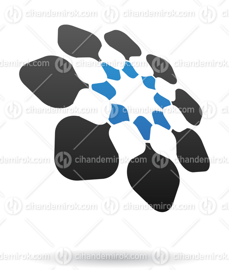 Blue and Black Ornamental Flower Like Abstract Logo Icon in Perspective 
