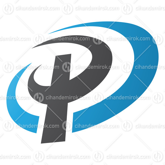 Blue and Black Oval Shaped Letter P Icon