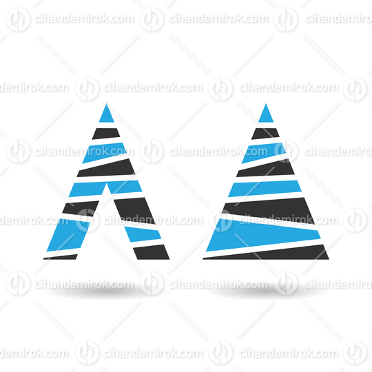Blue and Black Pine Tree Shaped Striped Icons for Letter A