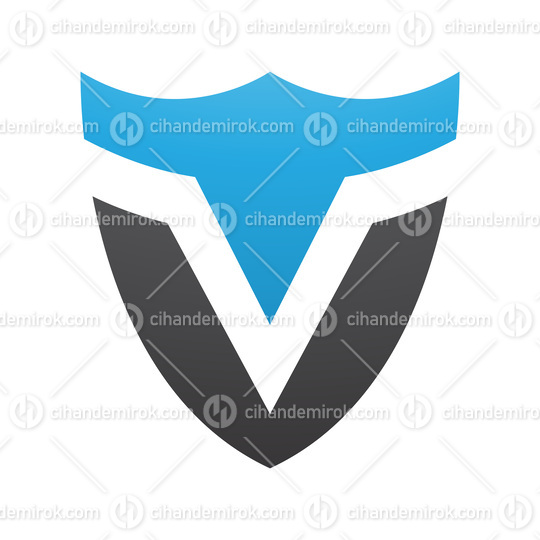 Blue and Black Shield Shaped Letter V Icon