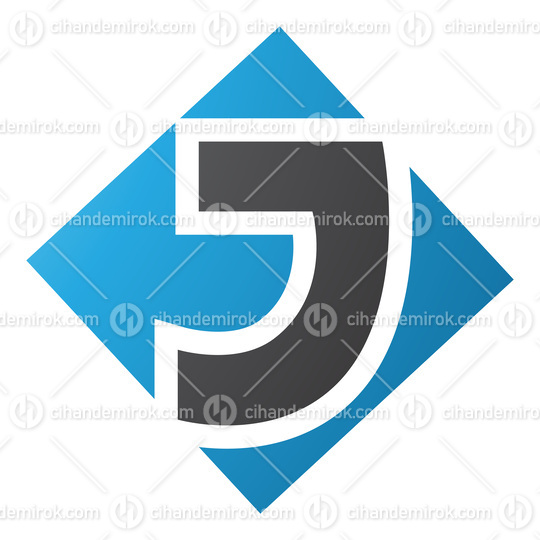 Blue and Black Square Diamond Shaped Letter J Icon