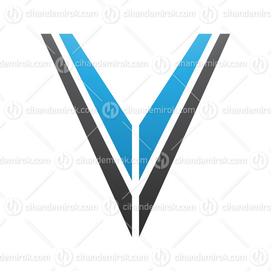 Blue and Black Striped Shaped Letter V Icon