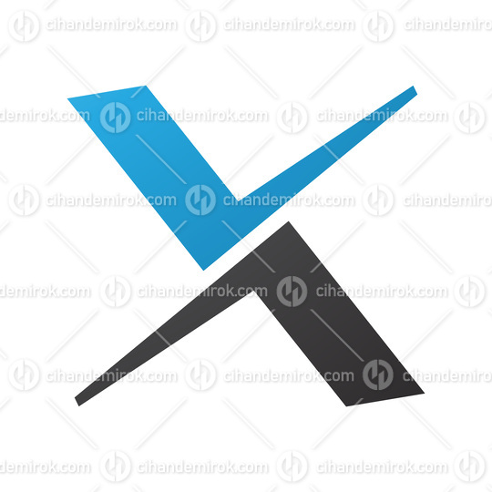 Blue and Black Tick Shaped Letter X Icon