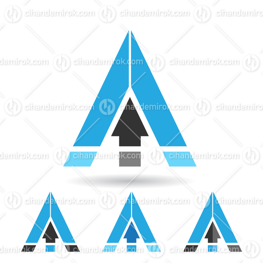 Blue and Black Triangular Letter A Icon with an Upwards Arrow