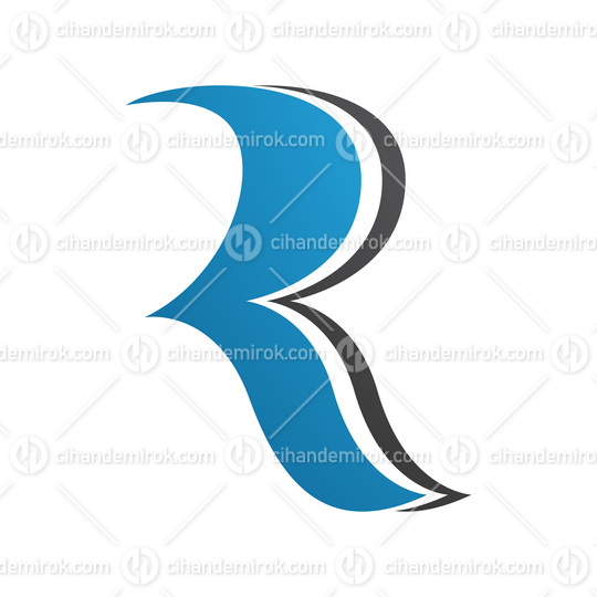 Blue and Black Wavy Shaped Letter R Icon