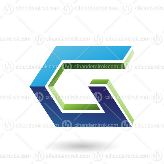 Blue and Green 3d Angled Icon for Letter G Vector Illustration
