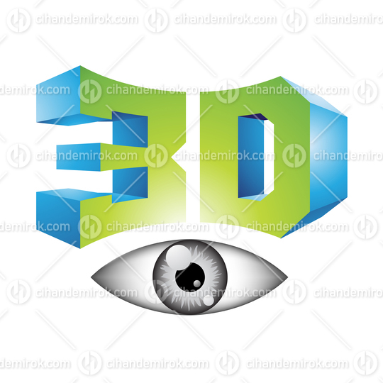 Blue and Green 3d Viewing Tech Symbol with a Glossy Eye