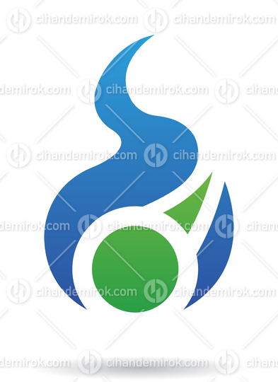 Blue and Green Abstract Fire Logo Icon with a Circle in the Middle 
