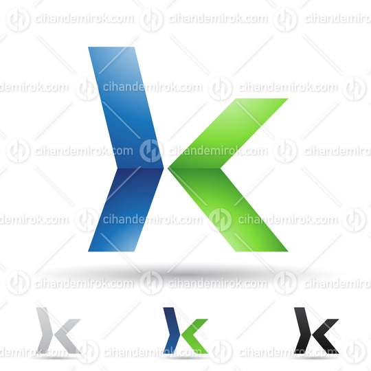 Blue and Green Abstract Glossy Logo Icon of a Bold Arrow Like Letter K