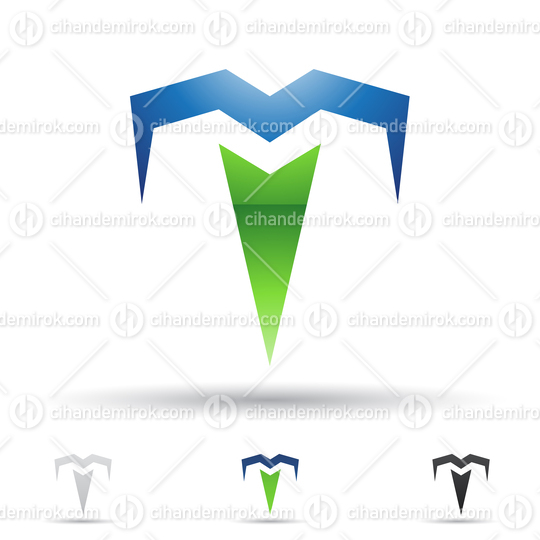 Blue and Green Abstract Glossy Logo Icon of Angled Spiky Letter T