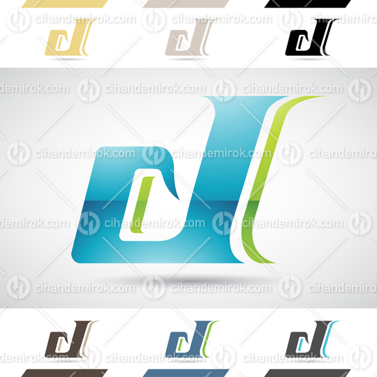 Blue and Green Abstract Glossy Logo Icon of Curvy Bold Letter D