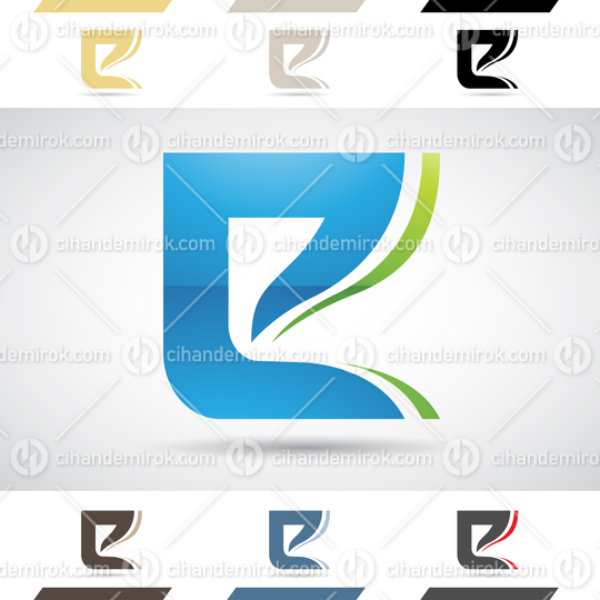 Blue and Green Abstract Glossy Logo Icon of Curvy Layered Letter E
