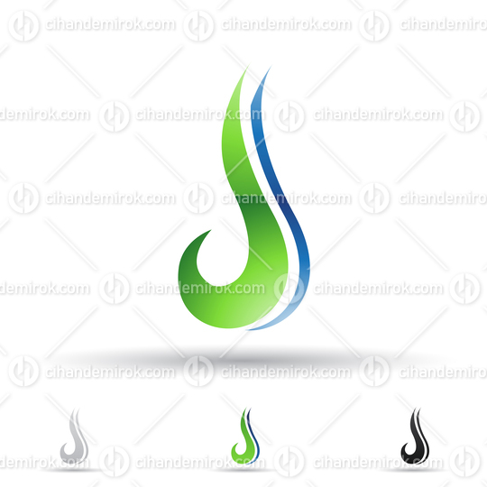 Blue and Green Abstract Glossy Logo Icon of Hook Shaped Letter J