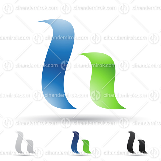 Blue and Green Abstract Glossy Logo Icon of Letter H with Bold Curvy Lines