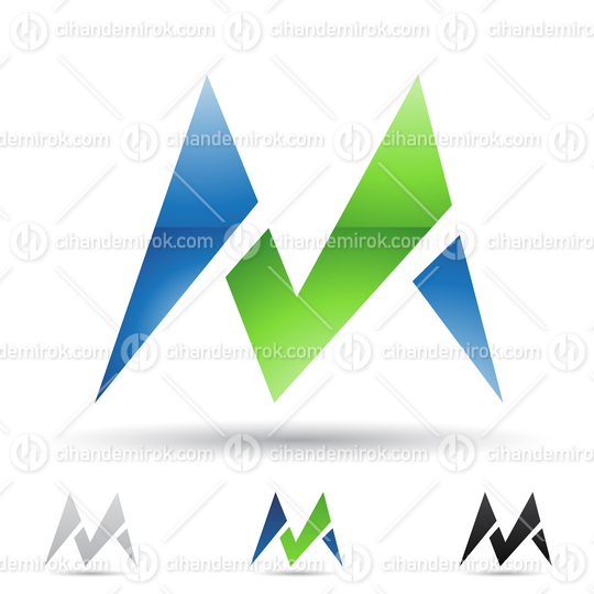 Blue and Green Abstract Glossy Logo Icon of Letter M with Spiky Triangles 
