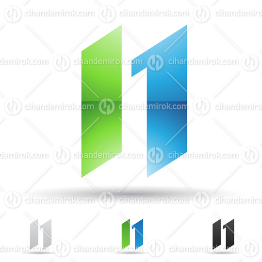 Blue and Green Abstract Glossy Logo Icon of Letter N with Skewed Rectangular Shapes