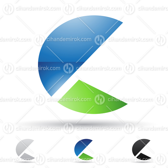 Blue and Green Abstract Glossy Logo Icon of Pacman Like Letter C