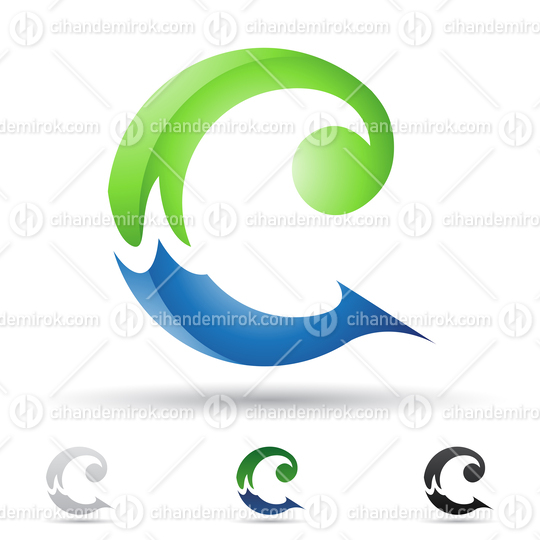 Blue and Green Abstract Glossy Logo Icon of Round Shaped Letter C