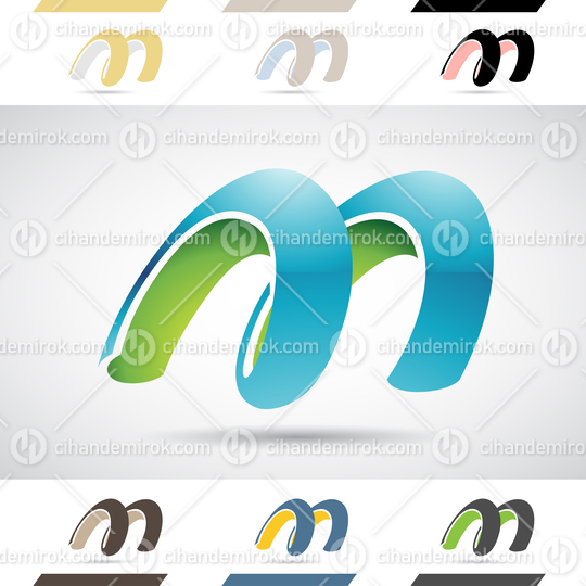 Blue and Green Abstract Glossy Logo Icon of Spring Shaped Letter M