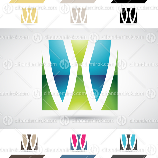 Blue and Green Abstract Glossy Logo Icon of Square Letter W