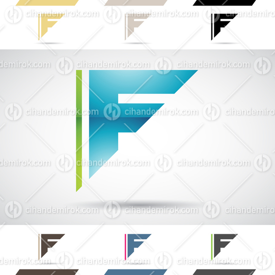 Blue and Green Abstract Glossy Logo Icon of Triangular Letter F