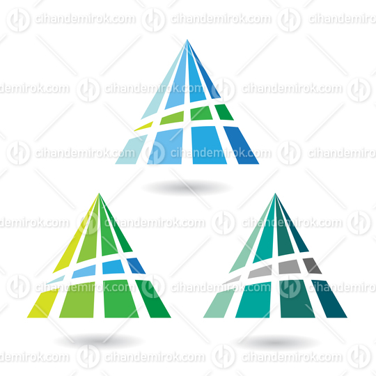 Blue and Green Abstract Pyramidical Striped Shapes for Letter A