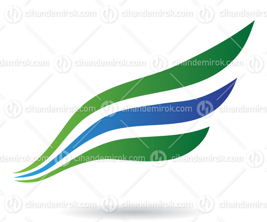 Blue and Green Abstract Wing Logo Icon with 3 Feathers