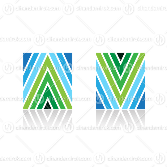 Blue and Green Arrow Shaped Stripes for Letters A and V