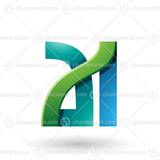 Blue and Green Bold Dual Letters A and I Vector Illustration