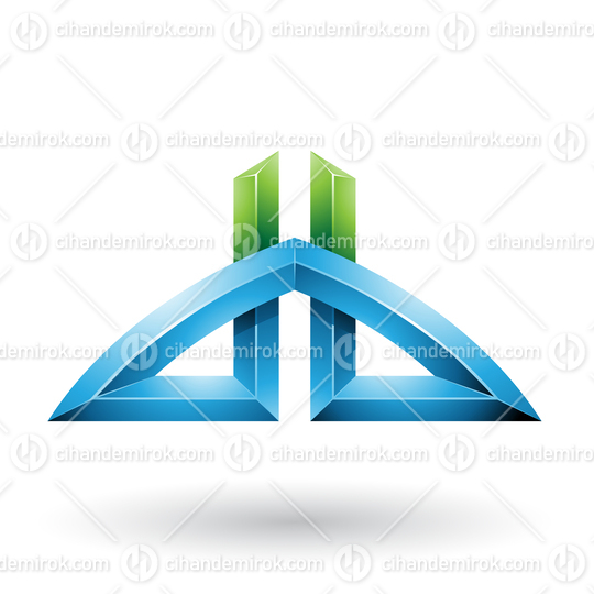 Blue and Green Bridged Letters of D and B Vector Illustration