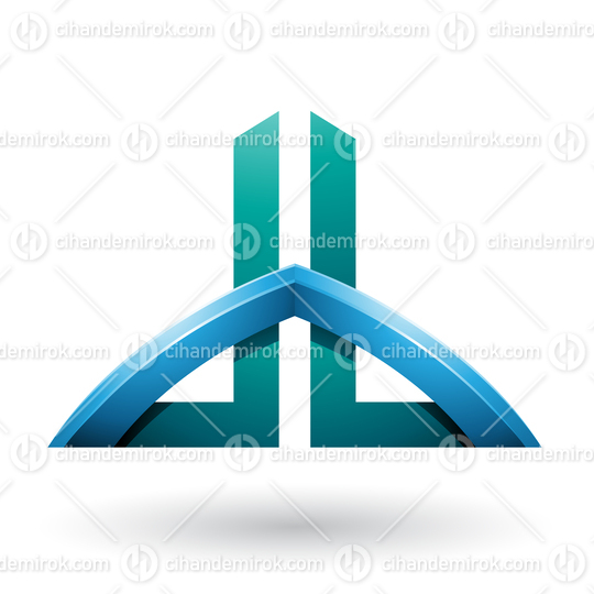 Blue and Green Bridged Skyscraper-like Letters of D and B
