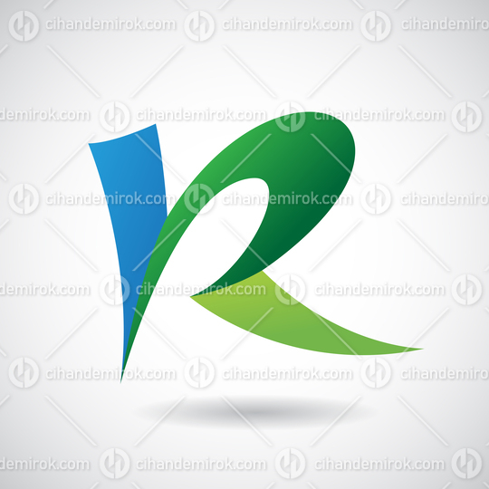 Blue and Green Curvy Lowercase Letter K or Uppercase Letter R