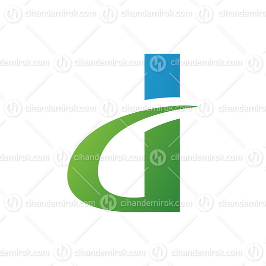 Blue and Green Curvy Pointed Letter D Icon