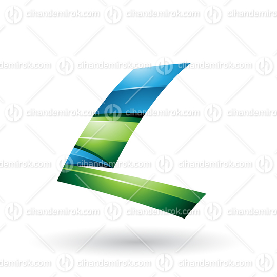 Blue and Green Dynamic Glossy Flying Letter L Vector Illustration