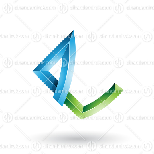 Blue and Green Embossed Letter E with Bended Joints