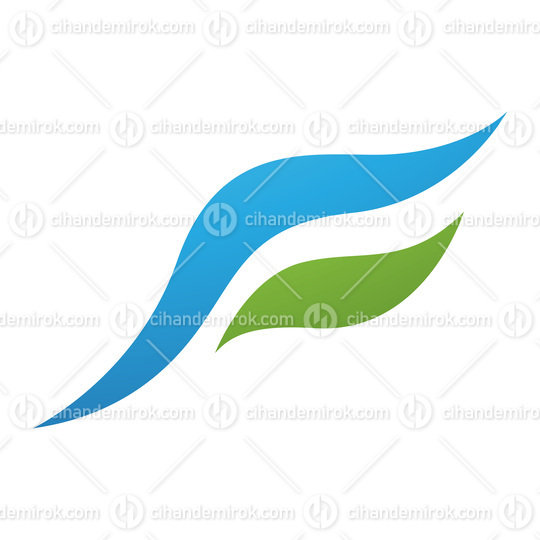 Blue and Green Flying Bird Shaped Letter F Icon
