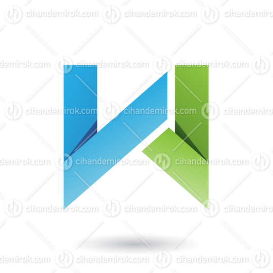 Blue and Green Folded Paper Letter W Vector Illustration