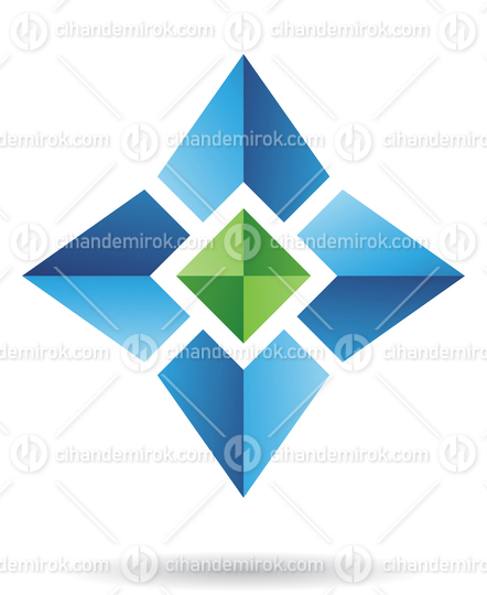 Blue and Green Folded Square Abstract Logo Icon with a Black Square Core