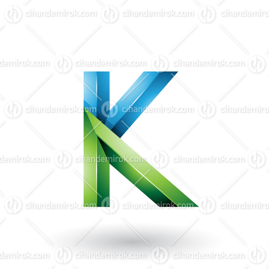Blue and Green Glossy 3d Geometrical Letter K Vector Illustration