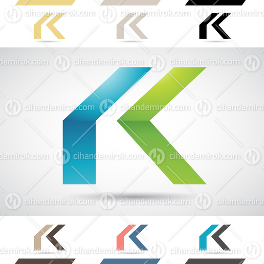Blue and Green Glossy Abstract Logo Icon of a Bowed Arrow-Like Letter K