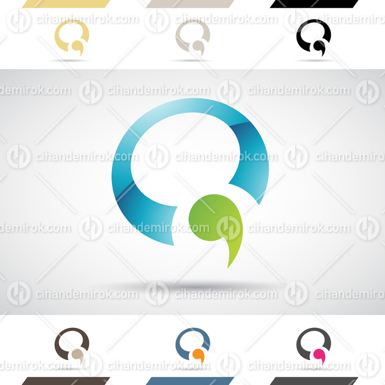 Blue and Green Glossy Abstract Logo Icon of a Round Letter Q with a Comma Shape