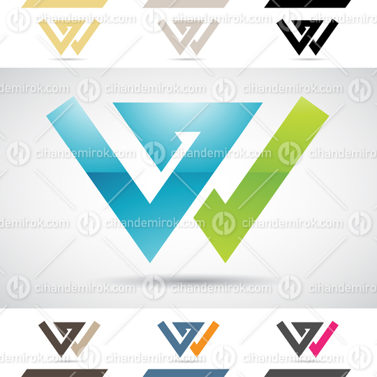 Blue and Green Glossy Abstract Logo Icon of Angled Bold Letter W