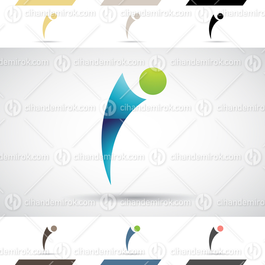 Blue and Green Glossy Abstract Logo Icon of Bowed Down Letter I