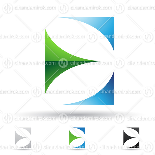 Blue and Green Glossy Abstract Logo Icon of Curved Triangle Letter E