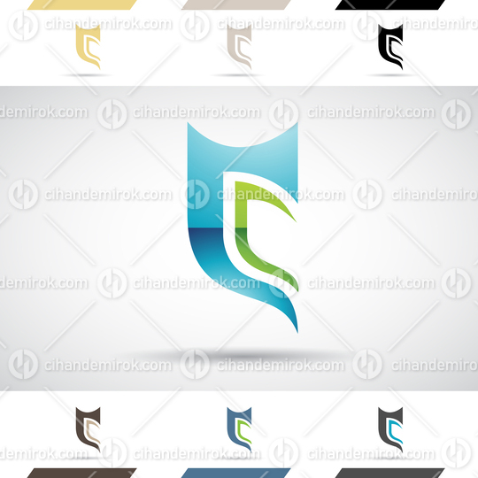 Blue and Green Glossy Abstract Logo Icon of Half Shield Shaped Letter C