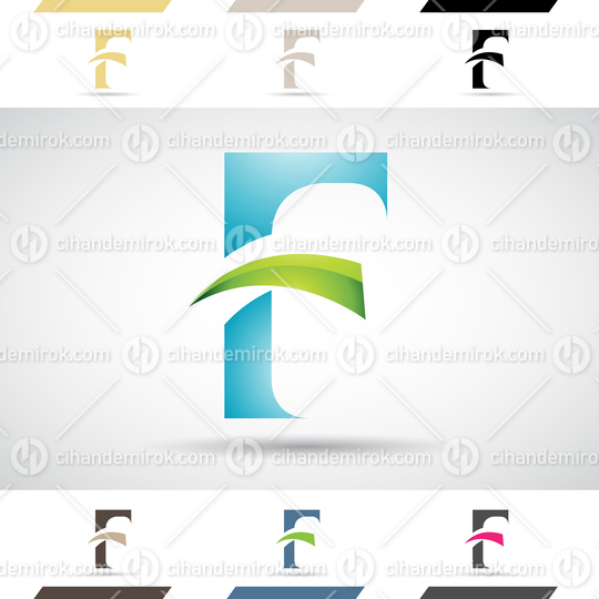 Blue and Green Glossy Abstract Logo Icon of Letter F with Sharp Corners